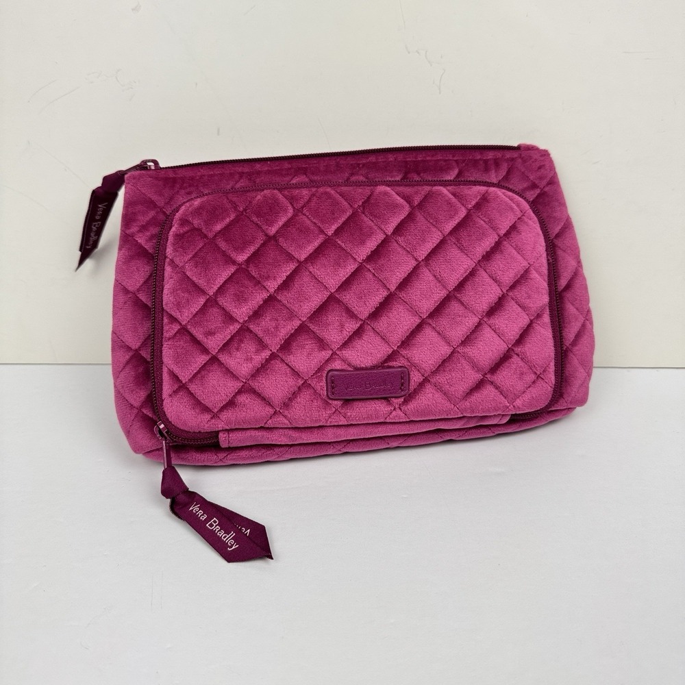 Vera Bradley Majestic Magenta Velvet Compact Organizer Makeup Bag Quilted Pouch